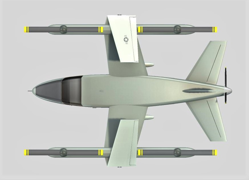 Overhead view of Prism Happy Takeoff Prism, hybrid-electric VTOL aircraft.